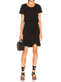 Veronica Beard NWT Black Pima Ruched Short Sleeve Flounce Mini Dress XS NEW