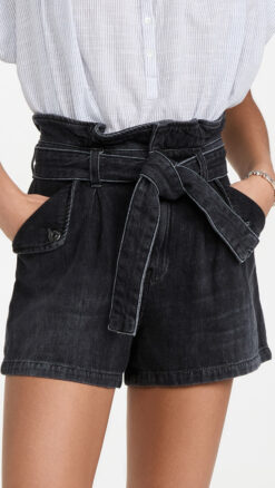 Veronica Beard NWT Nori Black Extra High Rise Paper Bag Shorts Size 24