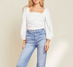 Veronica Beard NEW Kayla White Square Neck Puff Sleeve Poplin Shirt Top Blouse 0
