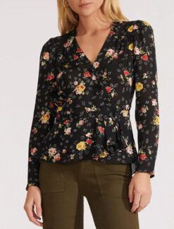 Veronica Beard Kiona Floral Silk V-Neck Long Sleeve Top Blouse Size 10