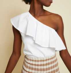 Nation Ltd NWT Noella One Shoulder Sleeveless Ruffle Top Blouse XS White NEW