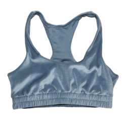 ALO Yoga Women's Velour Glimmer Scoop Neck Cropped Tank Bra Steel Blue Small