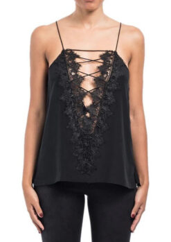 Cami NYC Charlie V-Neck Silk Lace Sleeveless Camisole Top Blouse XS Black