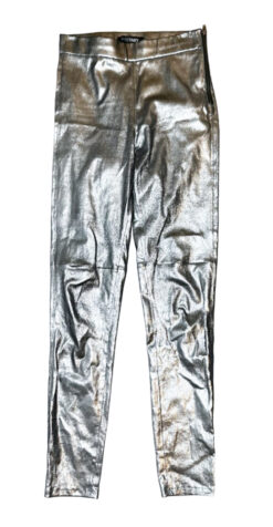 Intermix Women's Silver Metallic Lambskin Leather High Rise Leggings Pants 2