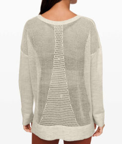 Lululemon Well Being Sweater Beige Linen Mesh Crew Neck Long Sleeve Medium