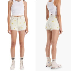 Mother The Tomcat Kick Fray High Rise Cream Denim Shorts Shoot For the Stars 24