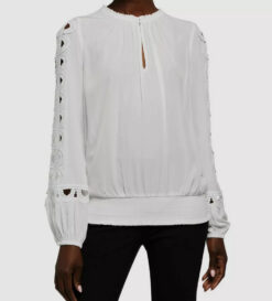Ramy Brook Brittany Lace Long Sleeve Keyhole Neck Top Blouse XS White