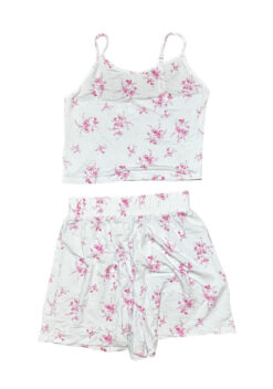Stripe & Stare Women's Pink Floral 2 Piece Pajama Set Shorts Cami XS Small