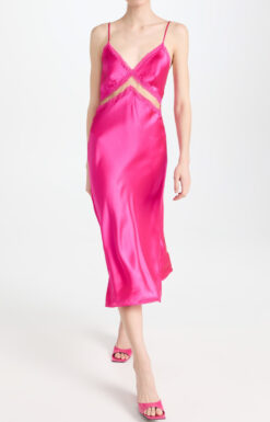 Cami NYC Delfina Neon Pink Silk Lace Sleeveless Midi Slip Dress XS