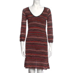 Missoni Striped Knit V-Neck Knee Length Dress Size 42 Italy