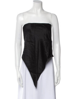 Michelle Mason NWT Black Silk Strapless Scarf Top Blouse Size 0 NEW