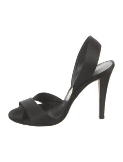 Salvatore Ferragamo Black Satin Slingback Open Toe Heels Sandals Size 7.5