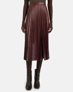 Intermix NEW Zuri Pleated Vegan Leather A-Line Midi Skirt Size 2
