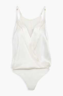 Michelle Mason Ivory Silk V-Neck Bodysuit Top Blouse Size 0