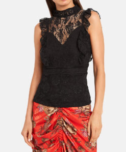 Nightcap Clothing NWT Black Victorian Lace Sleeveless Mock Neck Top Blouse XS