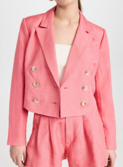 Paige Eclipse Pink Linen Double Breasted Cropped Jacket Blazer Size 4