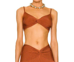 Cult Gaia Elka Amber Brown Ribbed Knit Sleeveless Crop Top Blouse Small