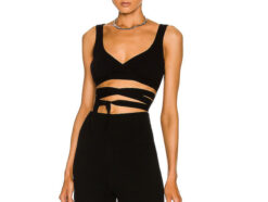 Live The Process Theda Black Ribbed Knit Tie Detail Crop Top Blouse Small
