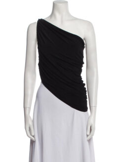 Norma Kamali Black Ruched Sleeveless One-Shoulder Top Blouse Size XS
