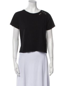 Saint Laurent Black Graphic Crew Neck Short Sleeve Cropped Shirt Top Blouse Small
