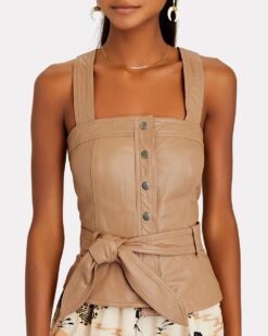 Marissa Webb Marty Lambskin Leather Sleeveless Square Neck Vest Top Blouse Small