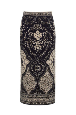 Cara Cara NWT Clara Black Scroll Terrace Print Knit Midi Skirt XS NEW