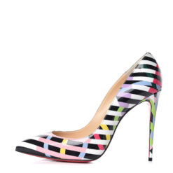 Christian Louboutin NIB Pigalle Follies 100 Patent Striped Stiletto Heels Pumps 39 NEW