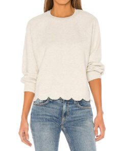 Frame Scalloped Hem Crew Neck Pullover Sweater Sweatshirt Small