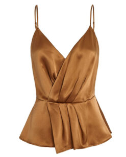 L'Agence Chiara Twist Gold Silk Pleated Camisole Tank Top Blouse XS