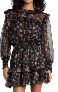 Misa Los Angeles Karla Floral Long Sleeve Ruffle Tiered Mini Dress Small