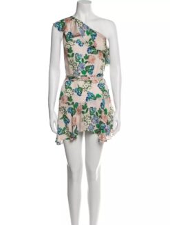 Marissa Webb Pink Floral Silk One Shoulder Ruffled Mini Dress Size XS