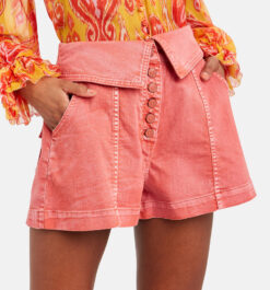 Ulla Johnson Kase Coral Denim High Rise Button Up Foldover Shorts Size 0