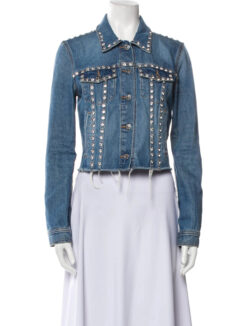 Veronica Beard Cara Crystal Embellished Blue Denim Cropped Jean Jacket Size XS