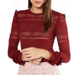 Misa Los Angeles Kelly Red Knit Long Sleeve Crew Neck Top Blouse Small