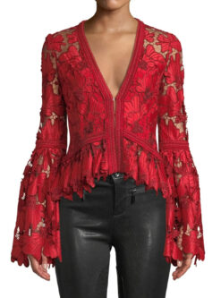 ALEXIS Vinton Red Lace V-Neck Bell Sleeve Top Blouse Size Small *RARE*