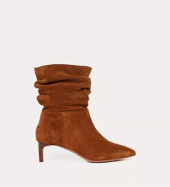 Ba&sh Clarys Cognac Brown Suede Kitten Heels Pointed Toe Ankle Boots Size 40