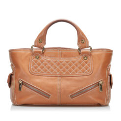 Celine Boogie Bag Tan Brown Quilted Calfskin Top Handle Gold HW Satchel Handbag