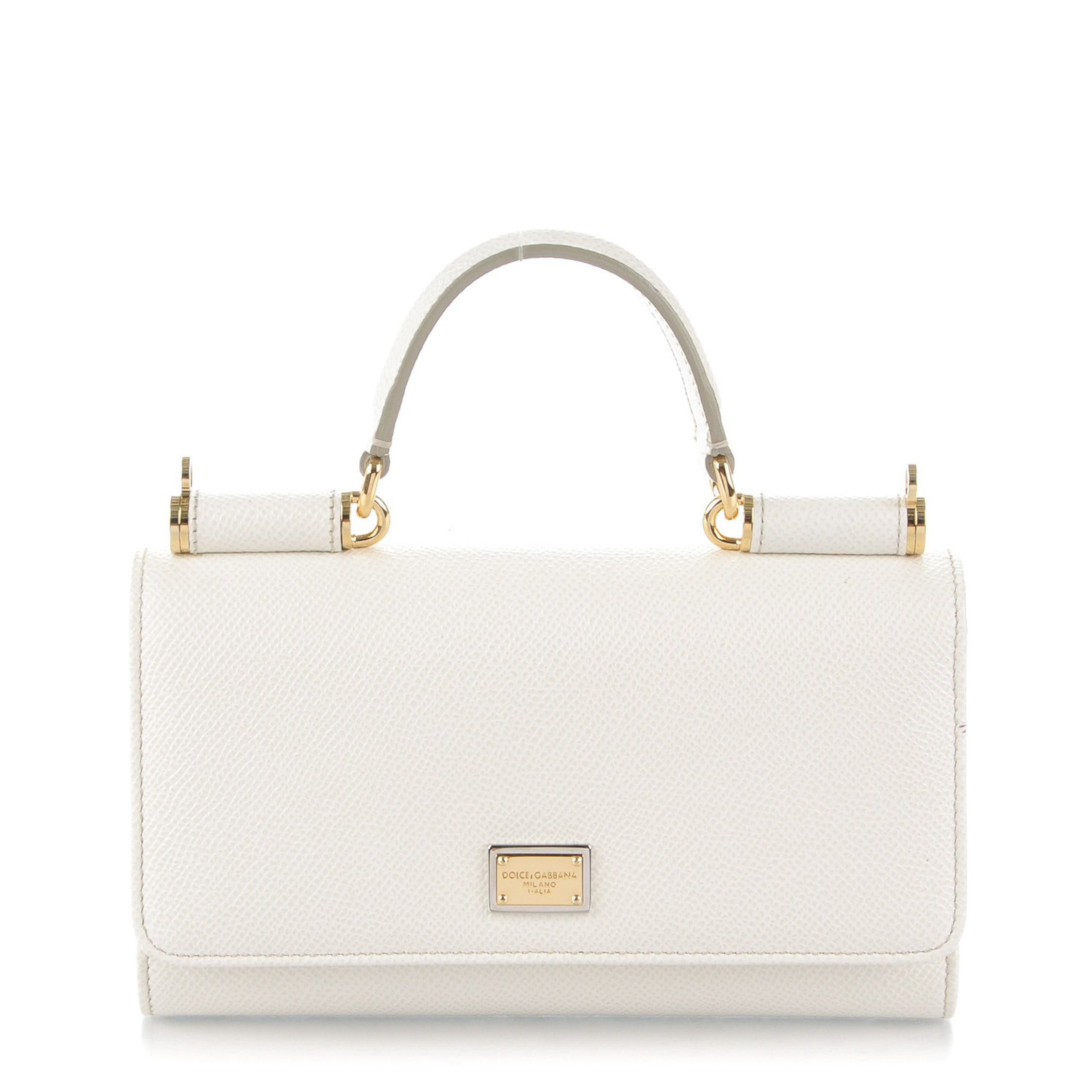 Dolce & Gabbana Miss Sicily Ivory Leather Dauphine Small Top Handle Clutch Bag