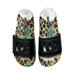 Dolce & Gabbana Portofino Leopard Floral DG Logo Beach Pool Slides Sandals 40