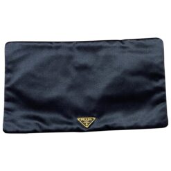 Prada Black Satin Logo Plate Evening Clutch Bag Handbag