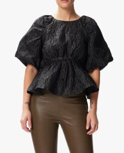 Gestuz NWT AniaGZ Black Puff Sleeve High Neck Shirt Top Blouse Size 40 NEW