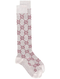 Gucci NEW Interlocking GG Logo Glitter Lurex Metallic Knit Knee Socks Medium