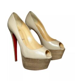 Christian Louboutin NIB Jamie 160 Ivory Leather Peep Platform Heels Pumps 39.5