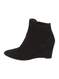 Stuart Weitzman Black Stretch Suede Wedge Heels Ankle Booties Size 9.5