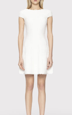 Herve Leger NWT Alabaster Off Shoulder Flair Skirt Bandage Mini Dress XS NEW