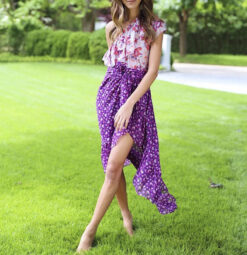 Misa Los Angeles Carina Floral Chiffon Ruffle One Shoulder Midi Dress XS
