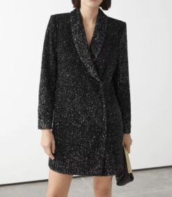 ASTR The Label Black Velvet Sequin Double Breasted Blazer Mini Dress Size Large