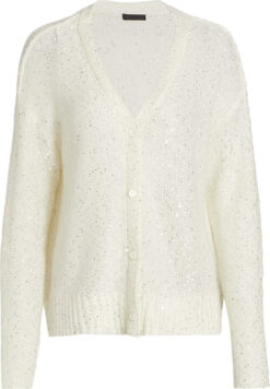 ATM Anthony Thomas Melillo Ivory Sequin Knit Oversized V-Neck Cardigan Sweater XS