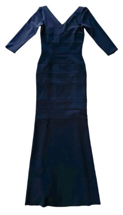 Chiara Boni La Petite Robe Blue V-Neck 3/4 Sleeve Trumpet Gown Dress 40/4
