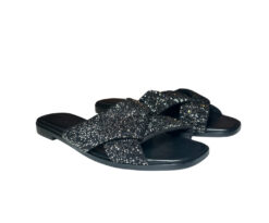Salvatore Ferragamo Alrai Black Crystal Embellished Knot Slides Sandals Size 8.5